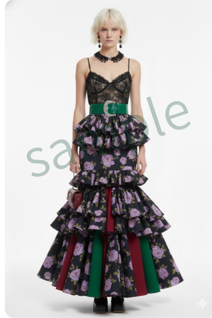 【Ai生成】アーバン・ゴシック・ローズドレス　 【AI-generated】Urban Gothic Purple Rose Dress