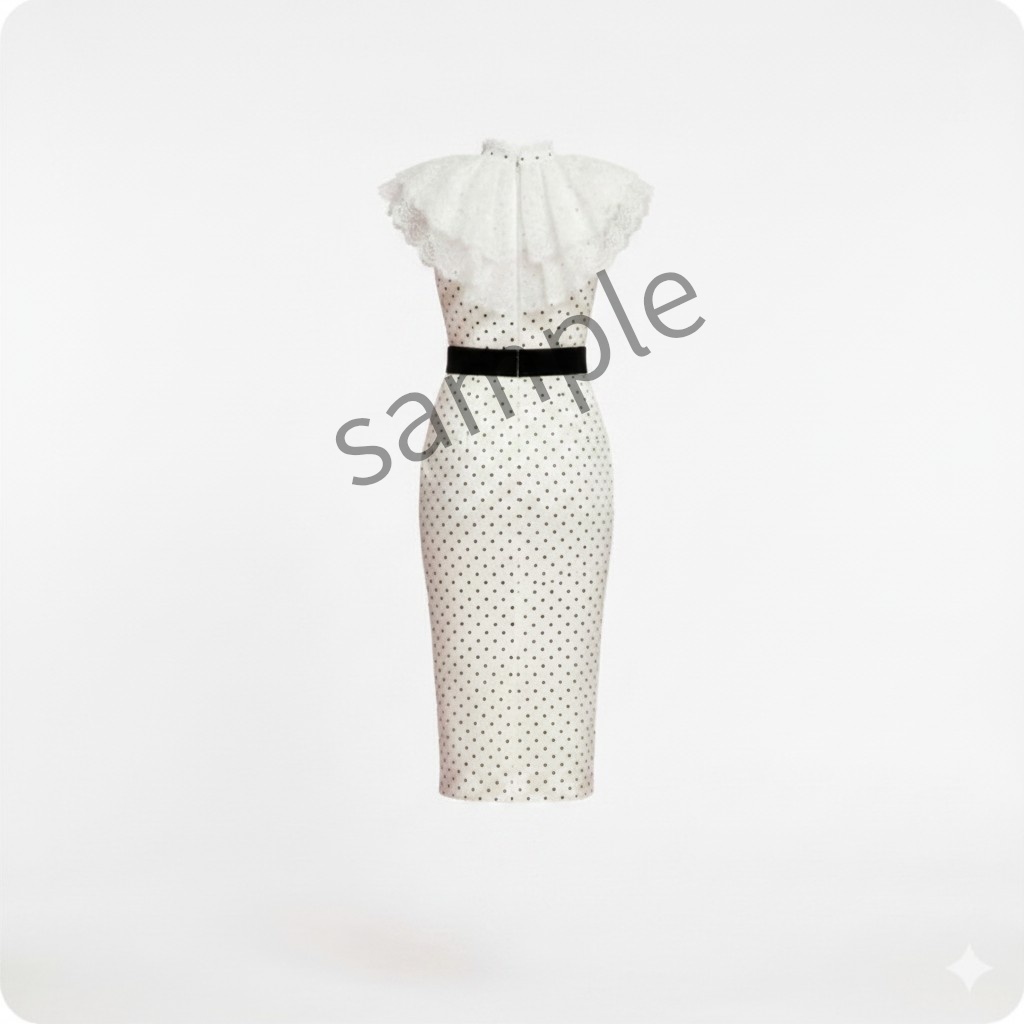 【AI生成】レトロモダン・ドットタイトドレス【AI-generated】Retro Modern Polka Dot Tight Dress