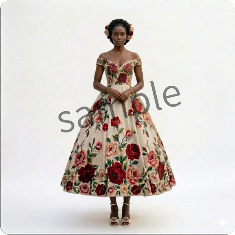 【AI生成】アンティークローズ・オフショルダードレス【AI-generated】Antique Rose Off-Shoulder Dress