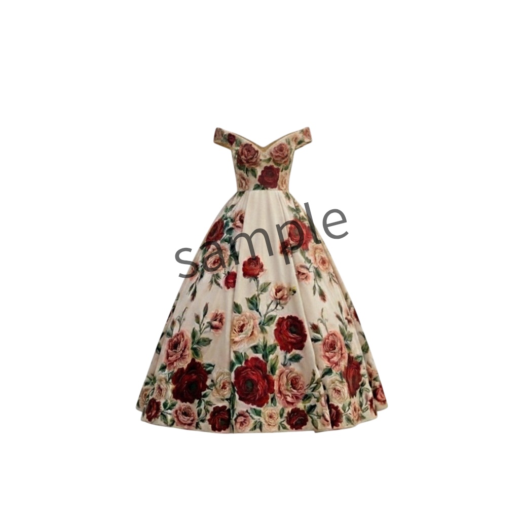 【AI生成】アンティークローズ・オフショルダードレス【AI-generated】Antique Rose Off-Shoulder Dress