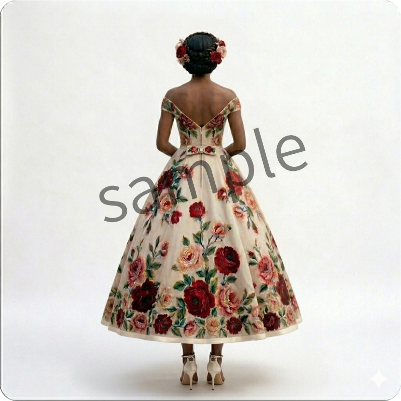 【AI生成】アンティークローズ・オフショルダードレス【AI-generated】Antique Rose Off-Shoulder Dress