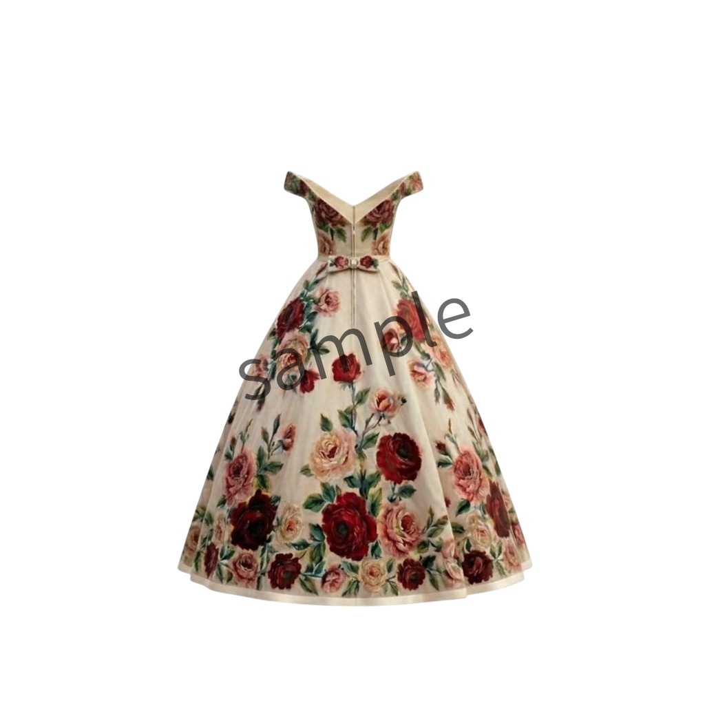 【AI生成】アンティークローズ・オフショルダードレス【AI-generated】Antique Rose Off-Shoulder Dress