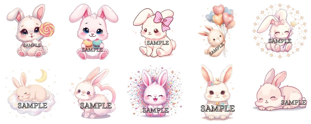 【商用利用可】ファンシーかわいいうさぎクリップアート10点セット(PNG背景透過)