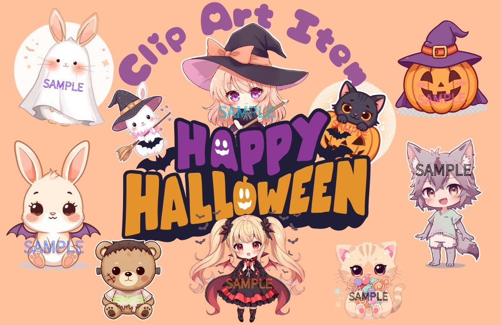 Cute Halloween Clipart Set (Commercial Use / Transparent PNG)