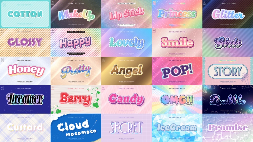 ファンシーデザインなグラフィックスタイル25セット / Adobe Illustrator