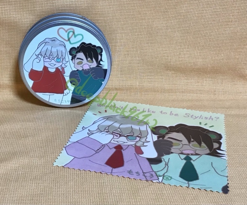 ケモうさとらの丸缶とめがね拭きセット