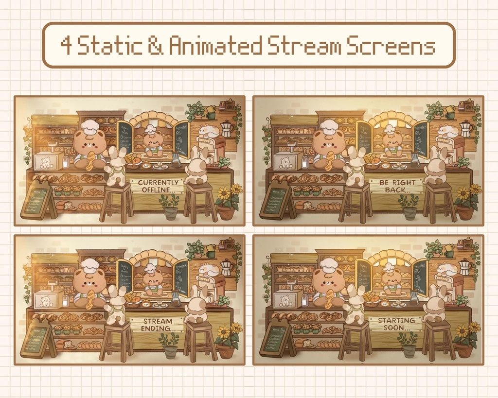 Stream Layout Cute Bear Chef Cafe Shop | Stream Panels | Stream Backgrounds | Static & Animated | ストリームレイアウトかわいいクマのシェフカフェショップ | ストリームパネル | ストリームの背景 |静的およびアニメーション |