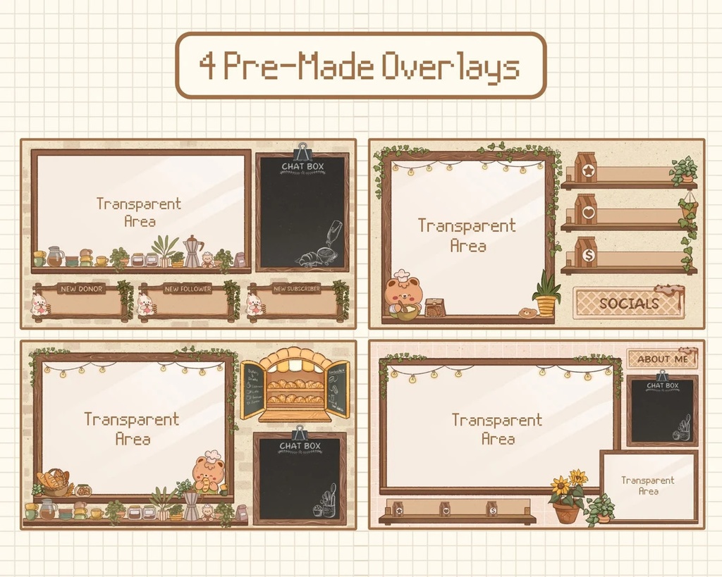 Stream Layout Cute Bear Chef Cafe Shop | Stream Panels | Stream Backgrounds | Static & Animated | ストリームレイアウトかわいいクマのシェフカフェショップ | ストリームパネル | ストリームの背景 |静的およびアニメーション |