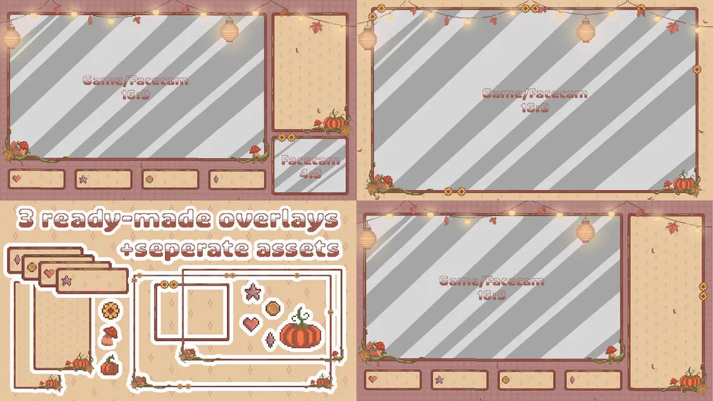 Cottagecore Pixel Stream Overlay | Twitch Panels | Twitch Layout | Stream Layout | Autumn Cute Cozy | コテージコア ストリーム オーバーレイ |ツイッチパネル |トゥイッチのレイアウト | ストリームのレイアウト | 秋のかわいい居心地の良い |