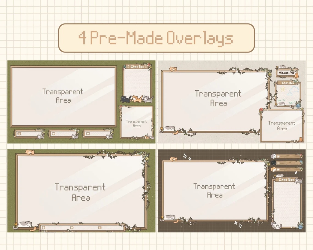 Cozy Cat Stream Overlay Package | Stream Panels | Stream Backgrounds Assets | Twitch & YouTube | Static & Animated | コージー キャット ストリーム オーバーレイ パッケージ |ストリームパネル | ストリームの背景 | 静的およびアニメーション |