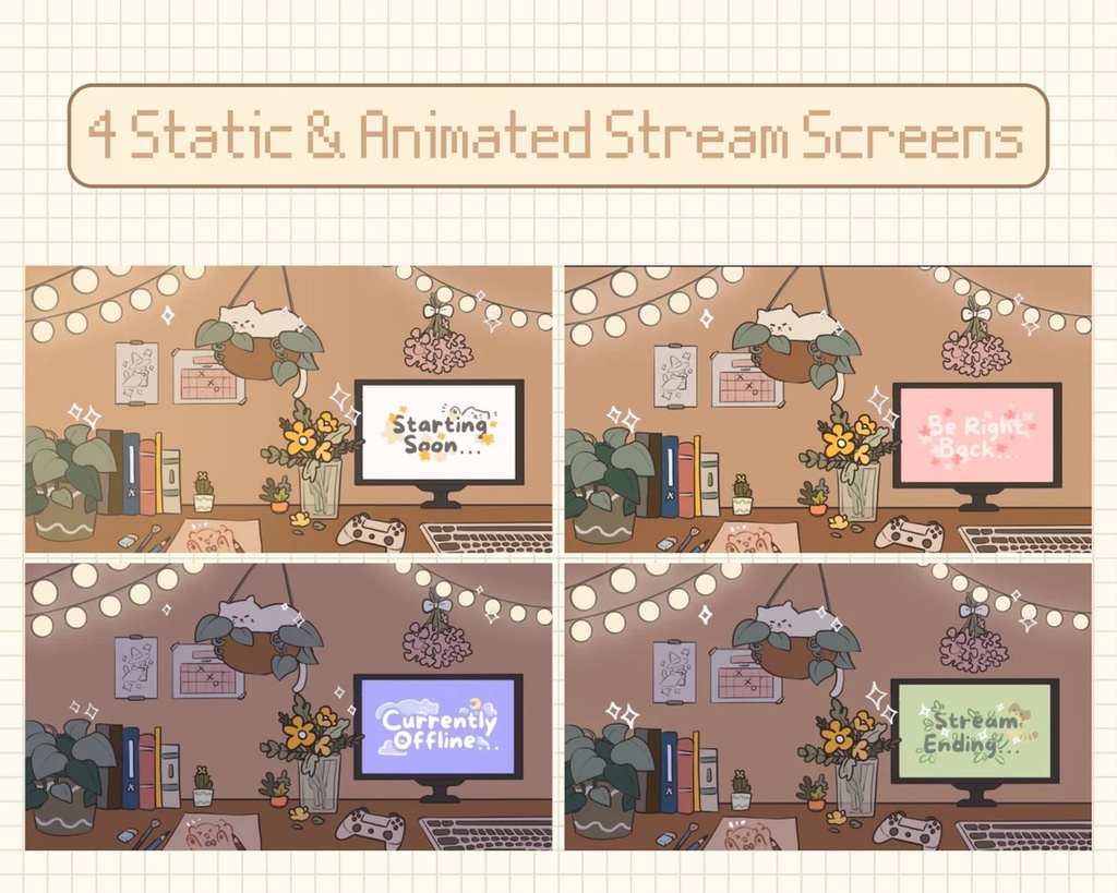 Cozy Cat Stream Overlay Package | Stream Panels | Stream Backgrounds Assets | Twitch & YouTube | Static & Animated | コージー キャット ストリーム オーバーレイ パッケージ |ストリームパネル | ストリームの背景 | 静的およびアニメーション |