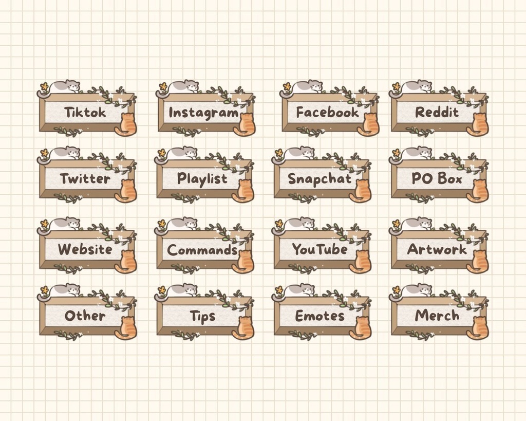 Cozy Cat Twitch Panels | Stream Assets | Customizable | コージーキャットトゥイッチパネル |ストリームアセット |カスタマイズ可能 |