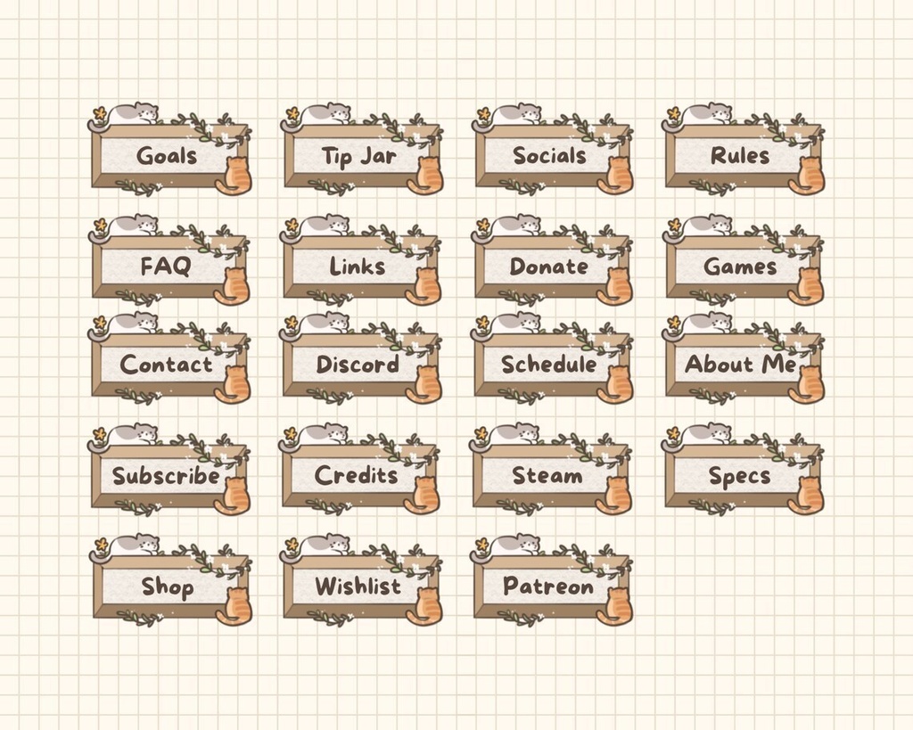 Cozy Cat Twitch Panels | Stream Assets | Customizable | コージーキャットトゥイッチパネル |ストリームアセット |カスタマイズ可能 |