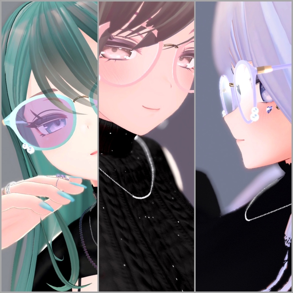 パール付き眼鏡&サングラス3点セット