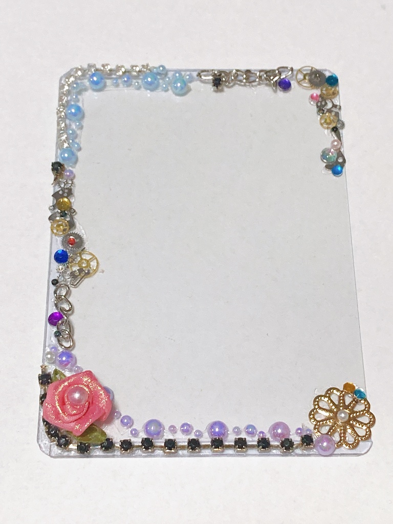 デコレーションIDケース 歯車＆薔薇(ピンク)