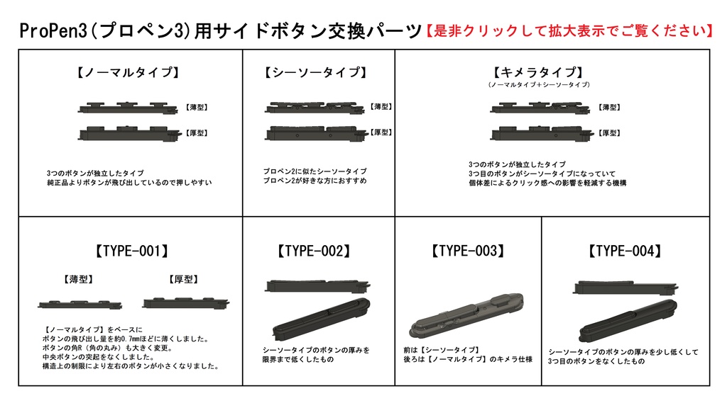 ProPen3(プロペン3)用サイドボタン交換パーツ(金属芯で丈夫)