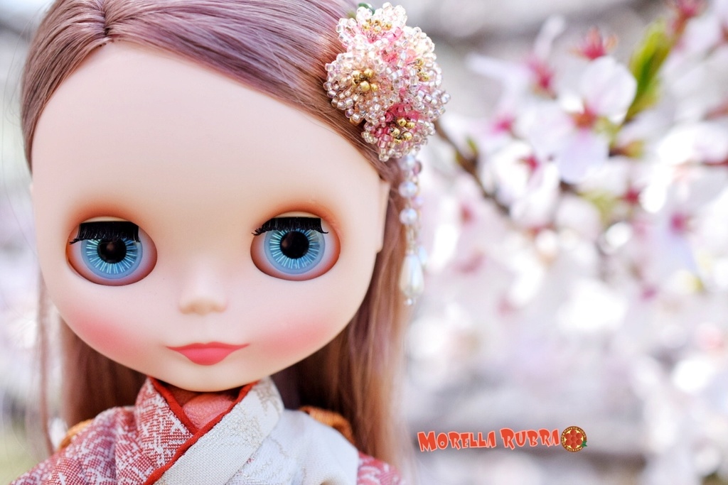 桜のヘアクリップ(脱着式チェーンパール付)