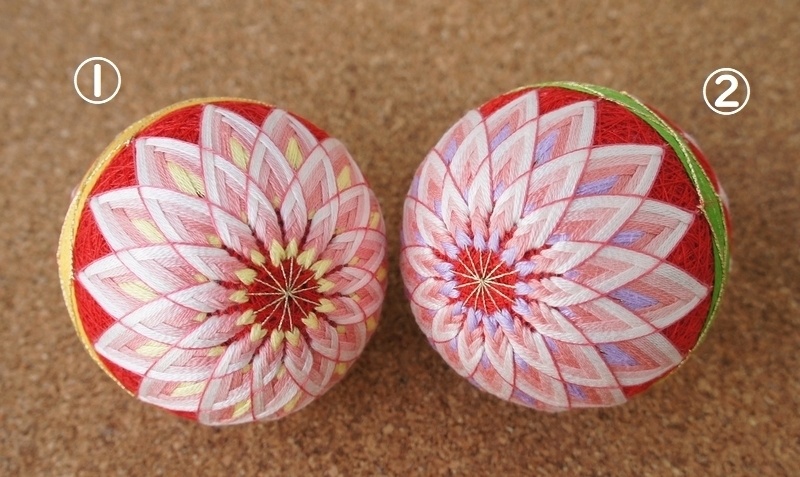 SD・DDサイズの手まり◆二つ菊◆赤地