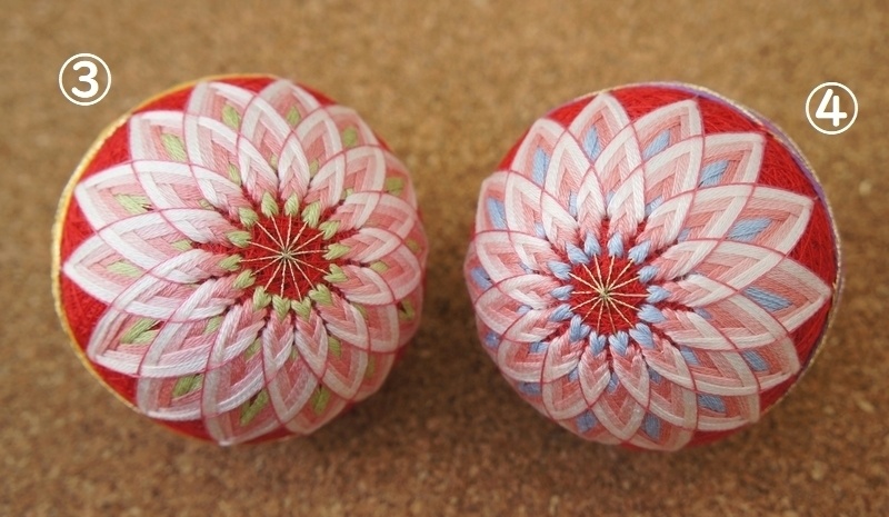 SD・DDサイズの手まり◆二つ菊◆赤地