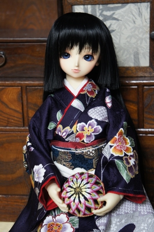 SD・DDサイズの手まり◆二つ菊◆白×水色