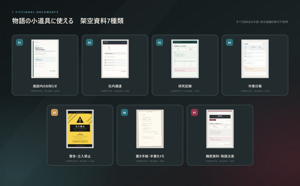 【ゲーム・TRPG素材】STORY PAPER|創作向け架空資料メーカー|全7種・文字差し替え・PNG保存