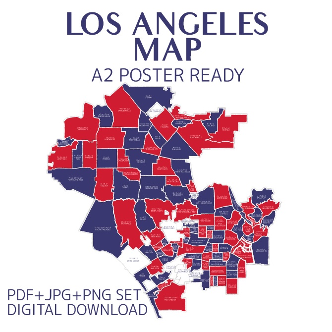 LA City Map｜ロサンゼルス地図イラスト（星条旗カラー）