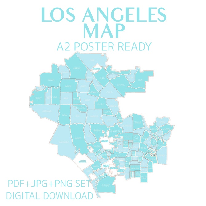 LA City Map|パステルカラー地図イラスト(ミント&ベージュ)