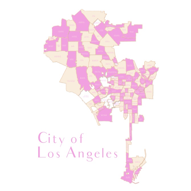 LA City Map|くすみピンク地図イラスト(ニュアンスカラー)