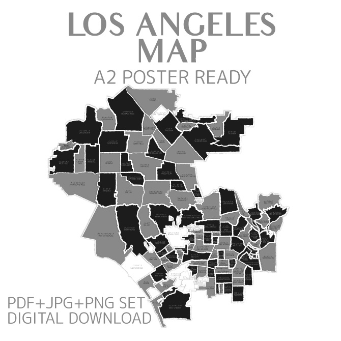 LA City Map｜モノトーン地図イラスト（シック・黒白グレー）