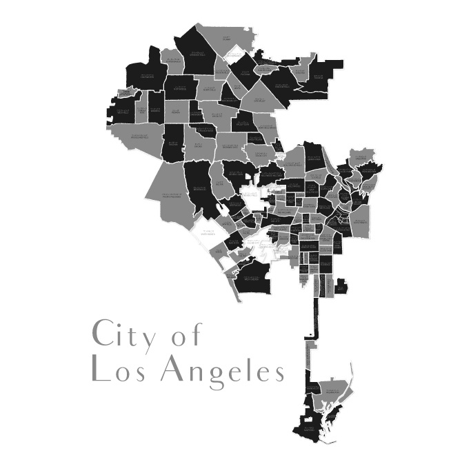 LA City Map|モノトーン地図イラスト(シック・黒白グレー)