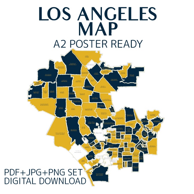 LA City Map｜高級ネイビー地図イラスト（ゴールド＆シック）