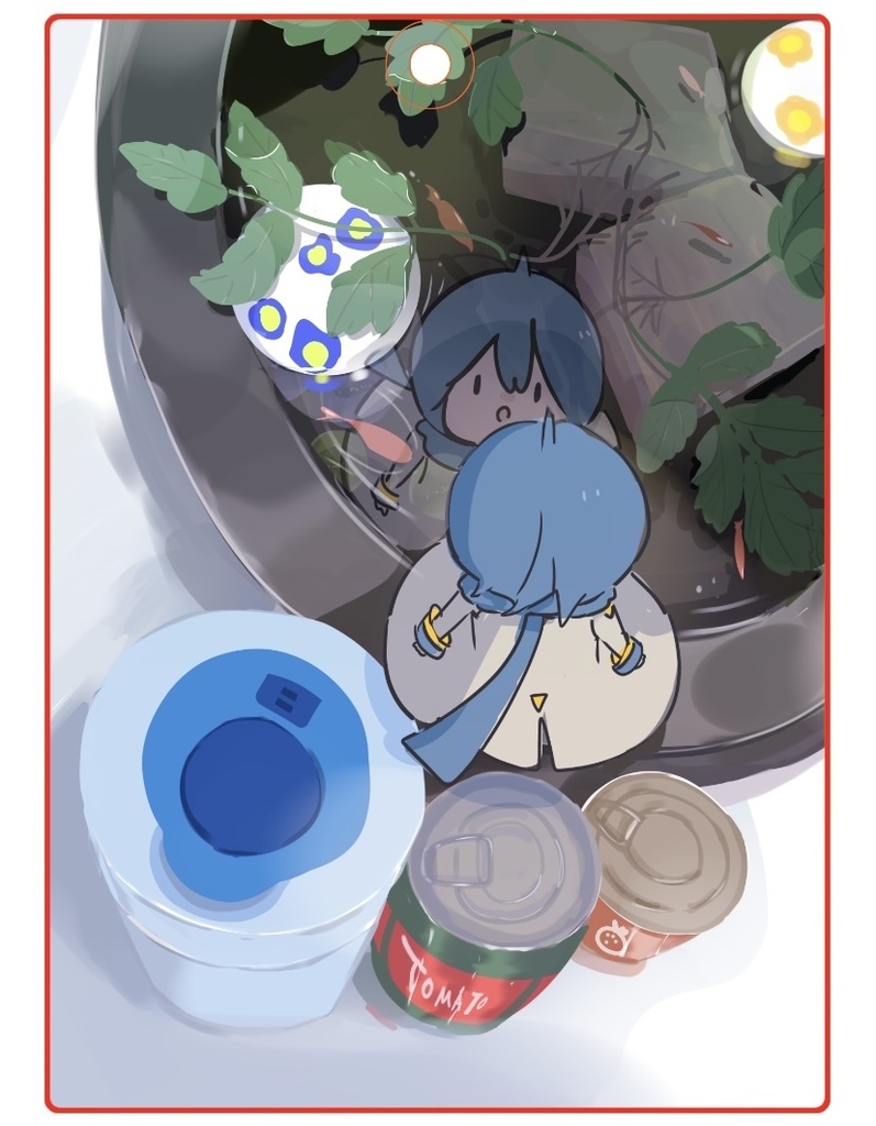 「水鉢のお魚をのぞきこむKAITOくん」アクキー