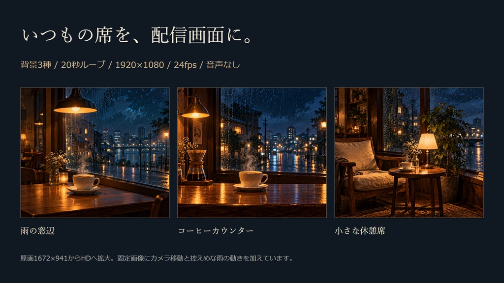 夜の配信背景・待機画面セット|午前2時の喫茶店