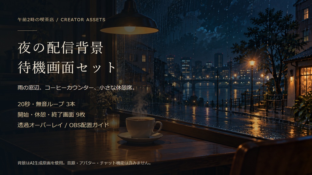 夜の配信背景・待機画面セット|午前2時の喫茶店