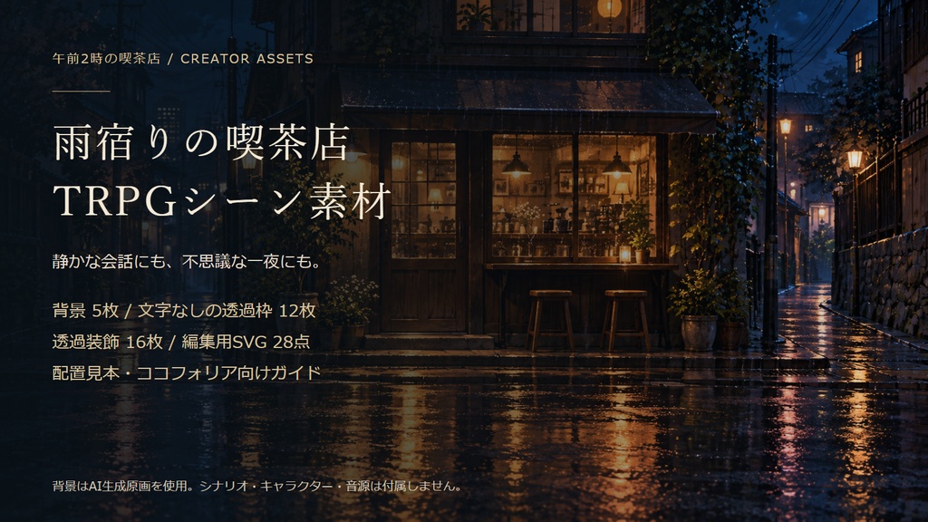 雨宿りの喫茶店|TRPG背景・透過枠・装飾セット