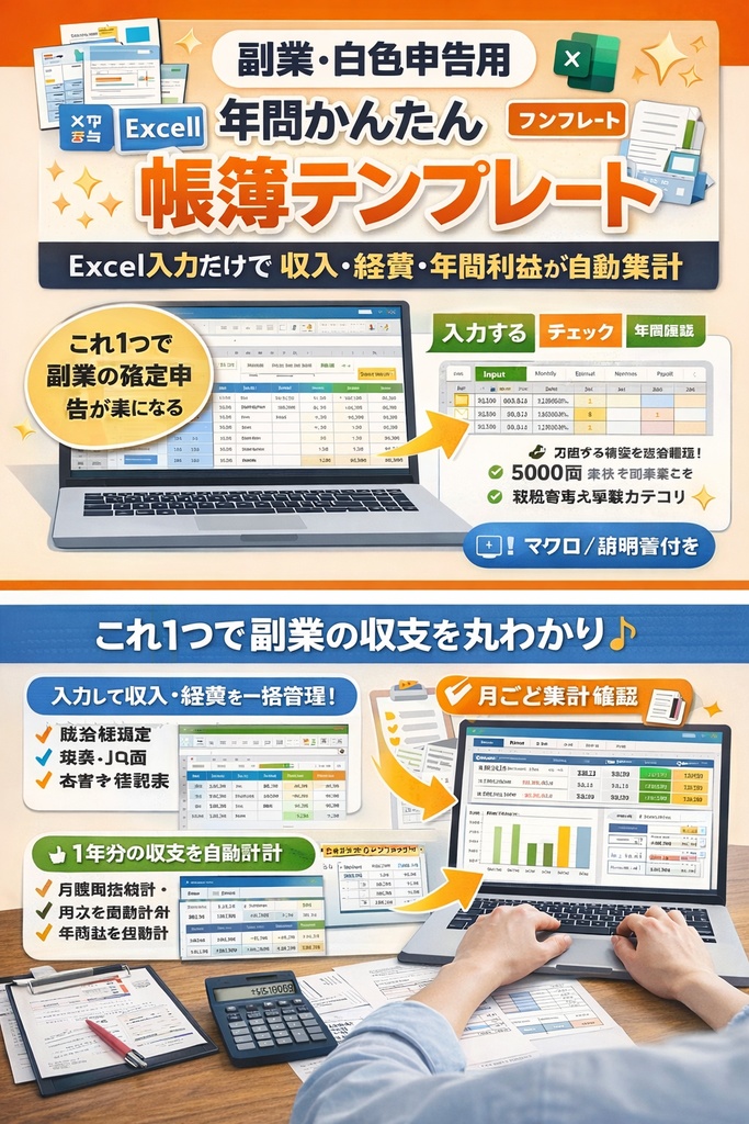 年間かんたん帳簿テンプレート（Excel）