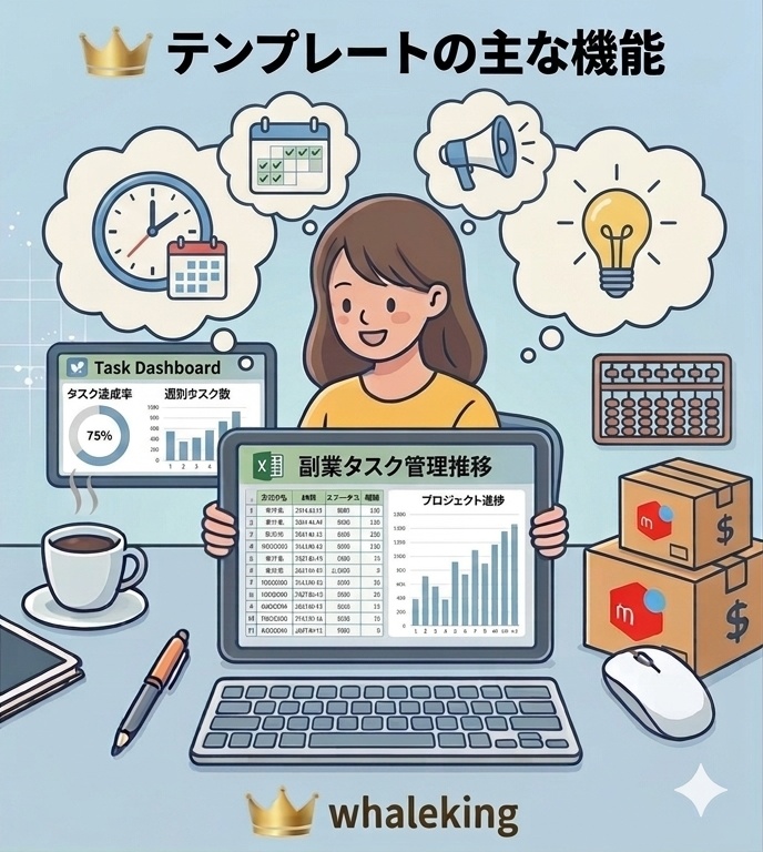 副業の作業を整理できる ⑧副業タスク管理Excelテンプレ