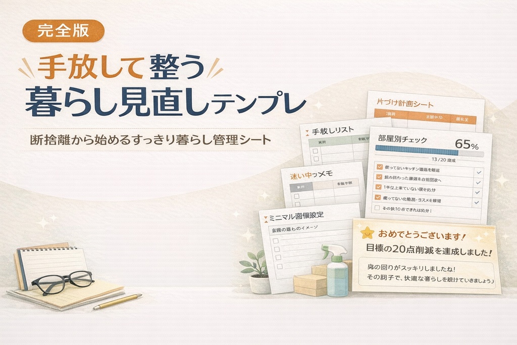 手放して整う 暮らし見直しテンプレ|断捨離から始めるすっきり暮らし管理シート