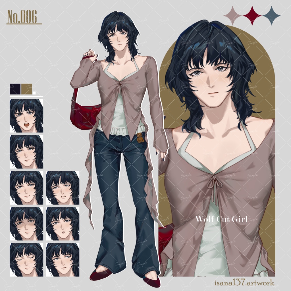 【無料版あり】立ち絵素材_表情差分9種【Wolf Cut Girl】