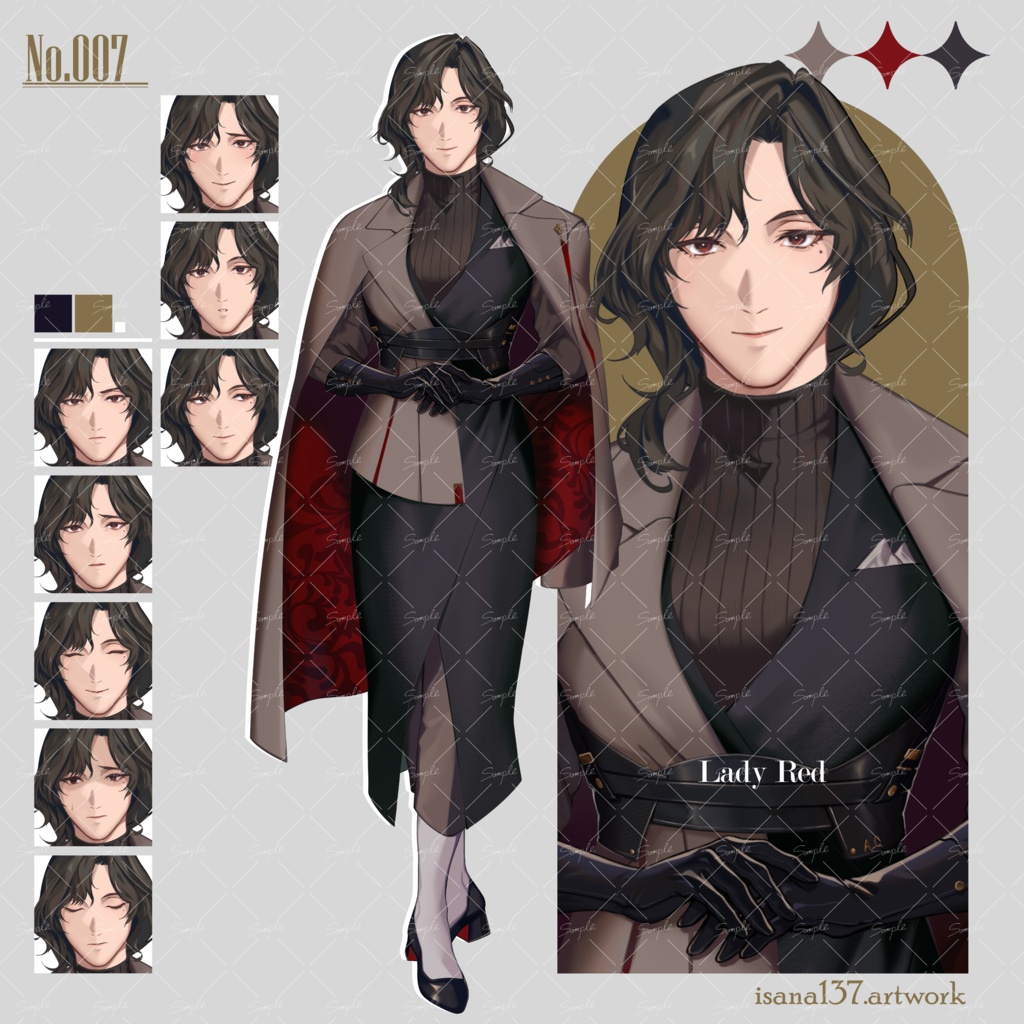 【無料版あり】立ち絵素材_表情差分9種【Lady Red】