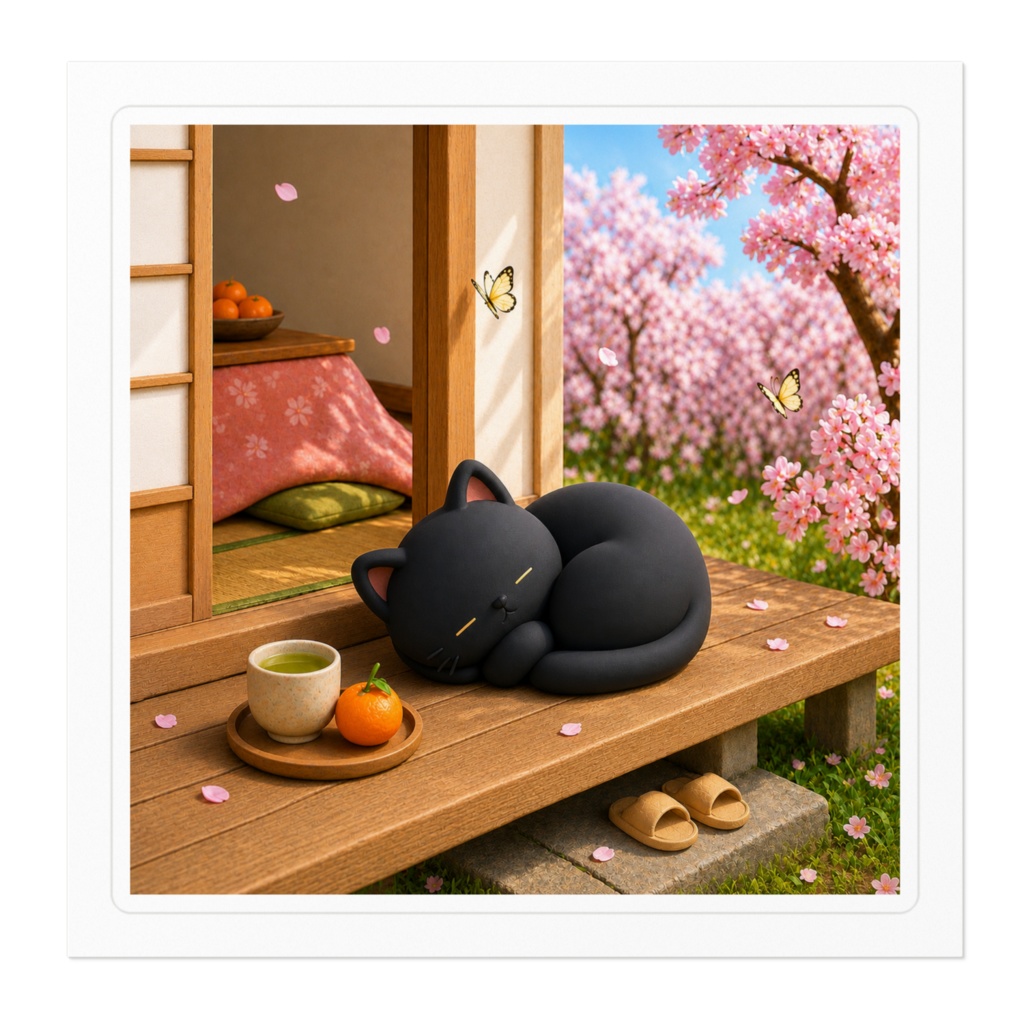 春と黒猫のステッカー【虚無あにまる's】