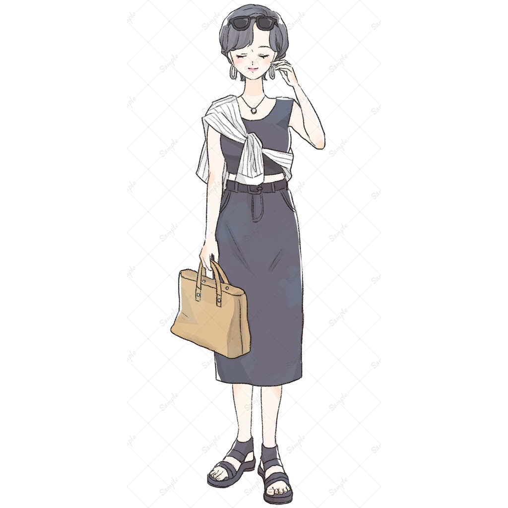 【イラスト素材】シャツをたすきがけする女性