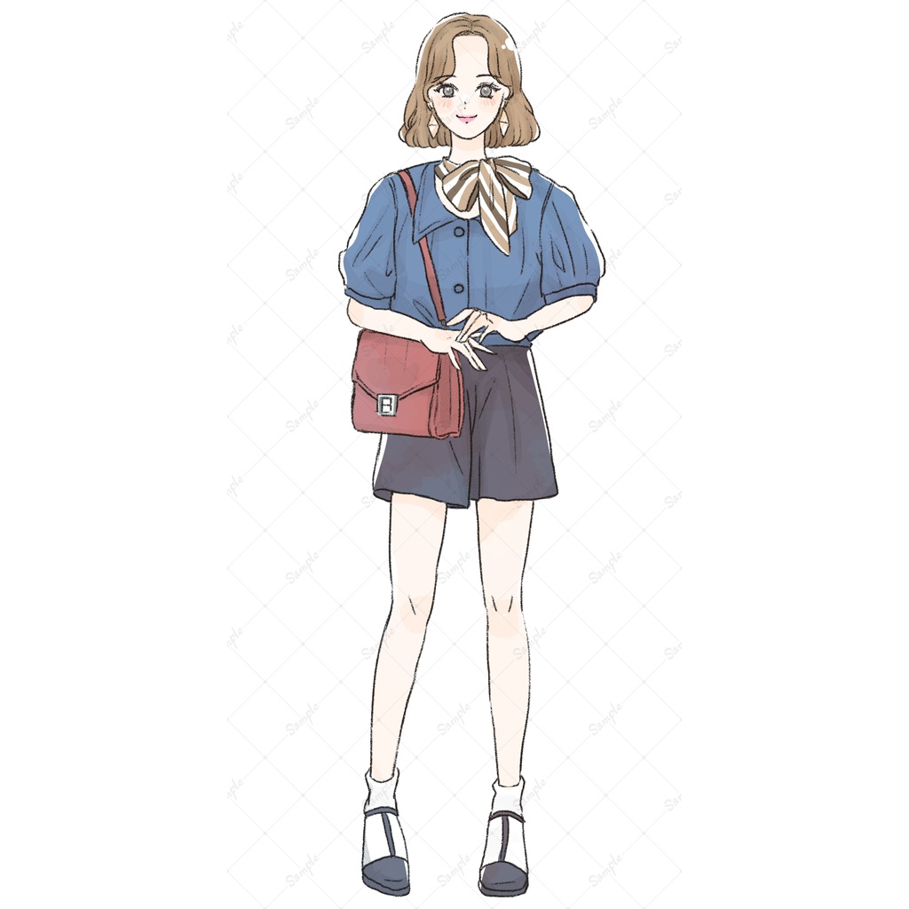 【イラスト素材】ハーフパンツの女性