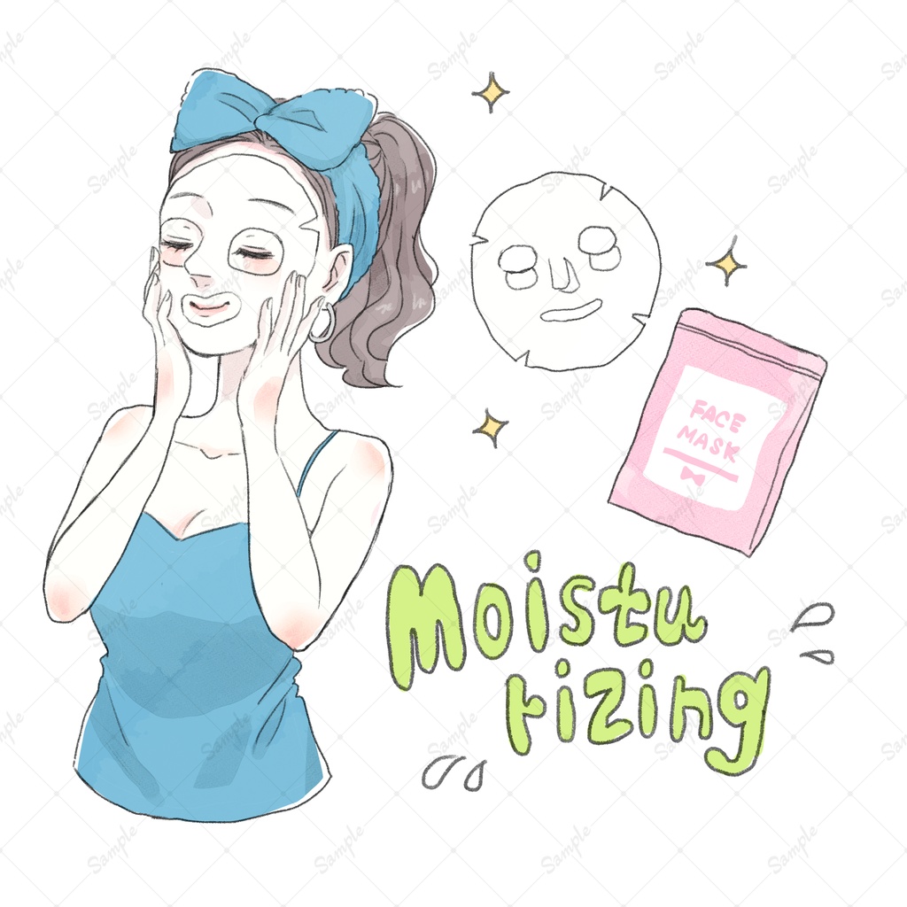【イラスト素材】シートマスクをする女性