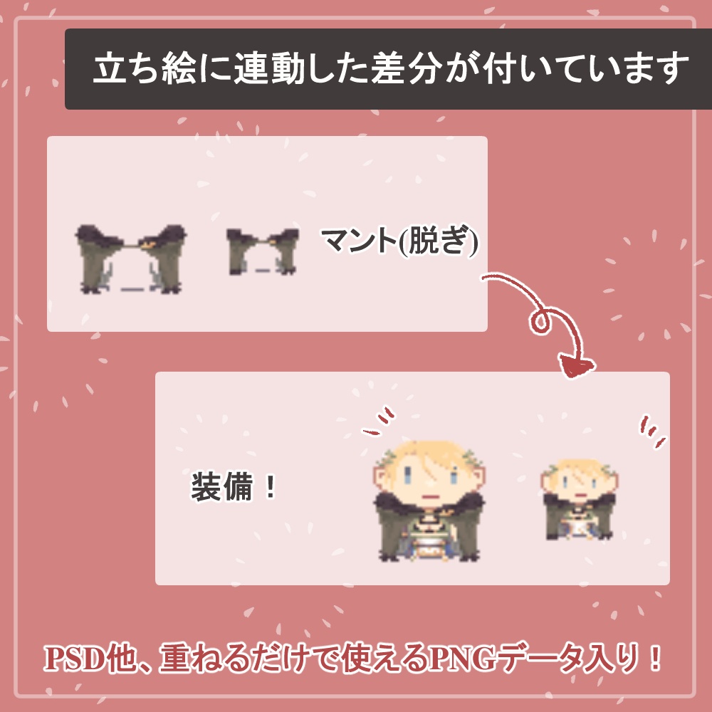 【ファンタジーキャラ】RPGツクール・ピクスクでそのまま使える歩行ドットアバターSET【vol.1】