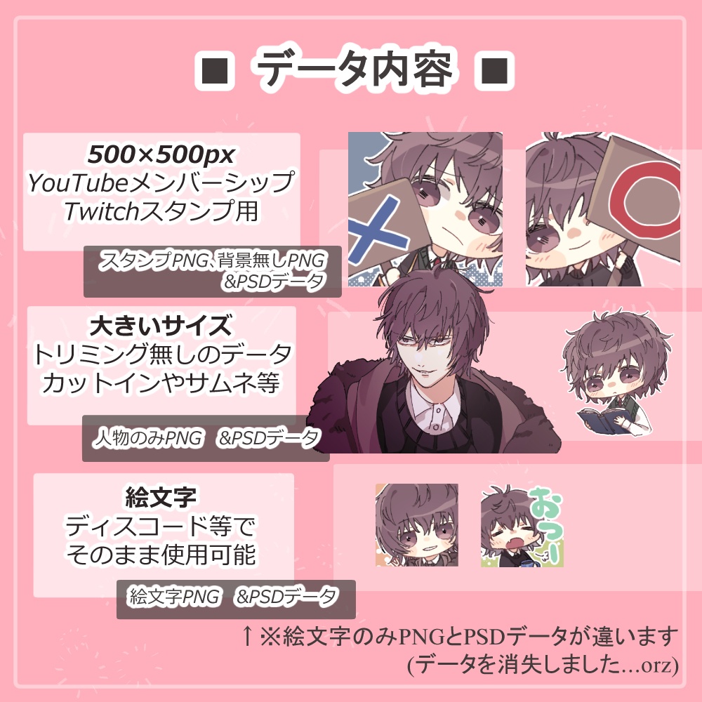 【YouTube・Twitch等】狼男な男子高校生・日常&TRPGスタンプ素材24個SET