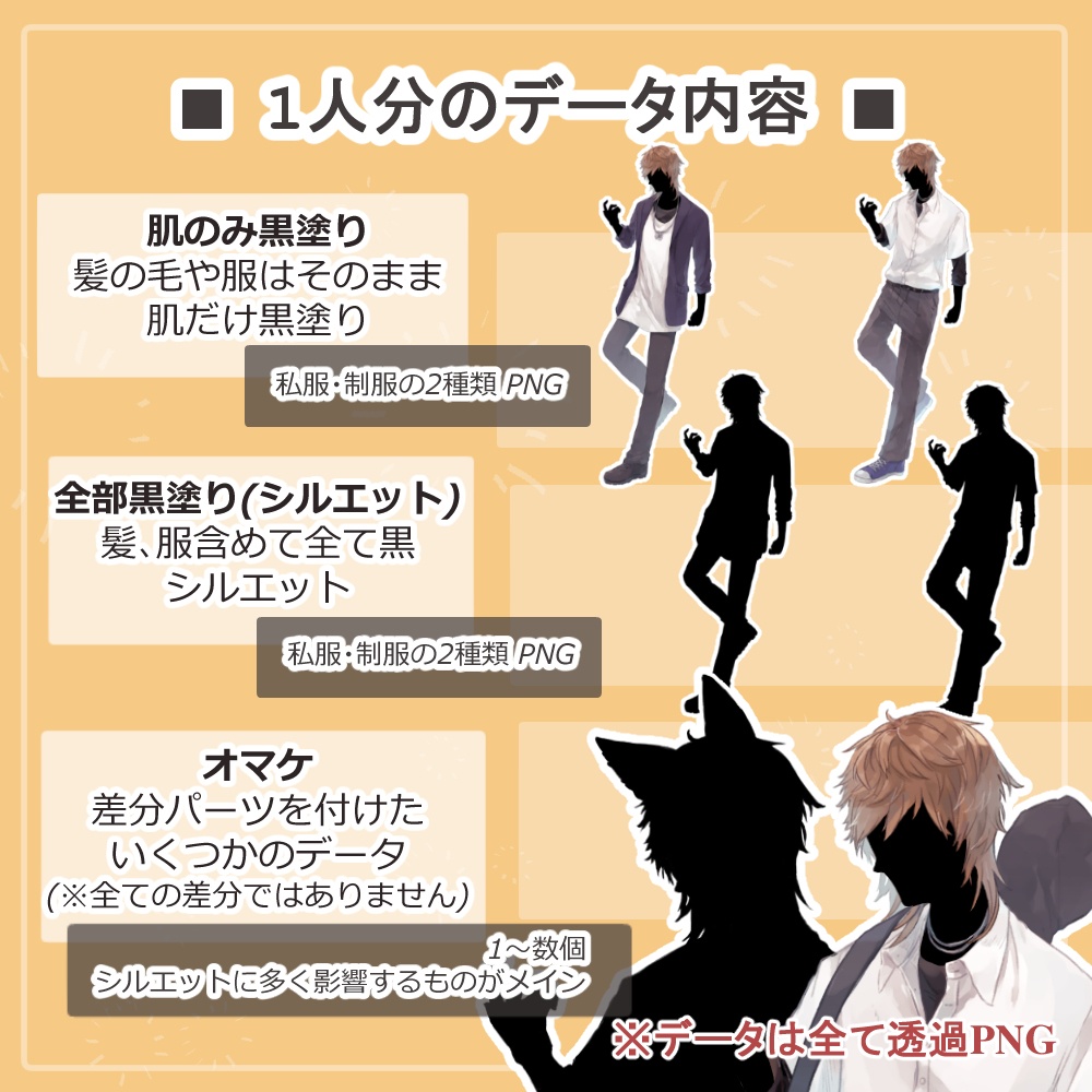 ※4月限定価格※全身立ち絵のシルエット素材【高校生セット1・10人分20体】