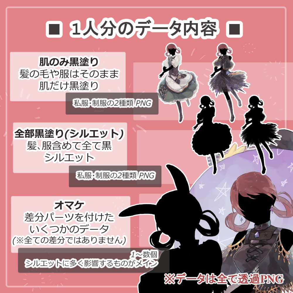 【様々なファンタジーキャラ10人分20体】全身立ち絵2種類のシルエット素材セット