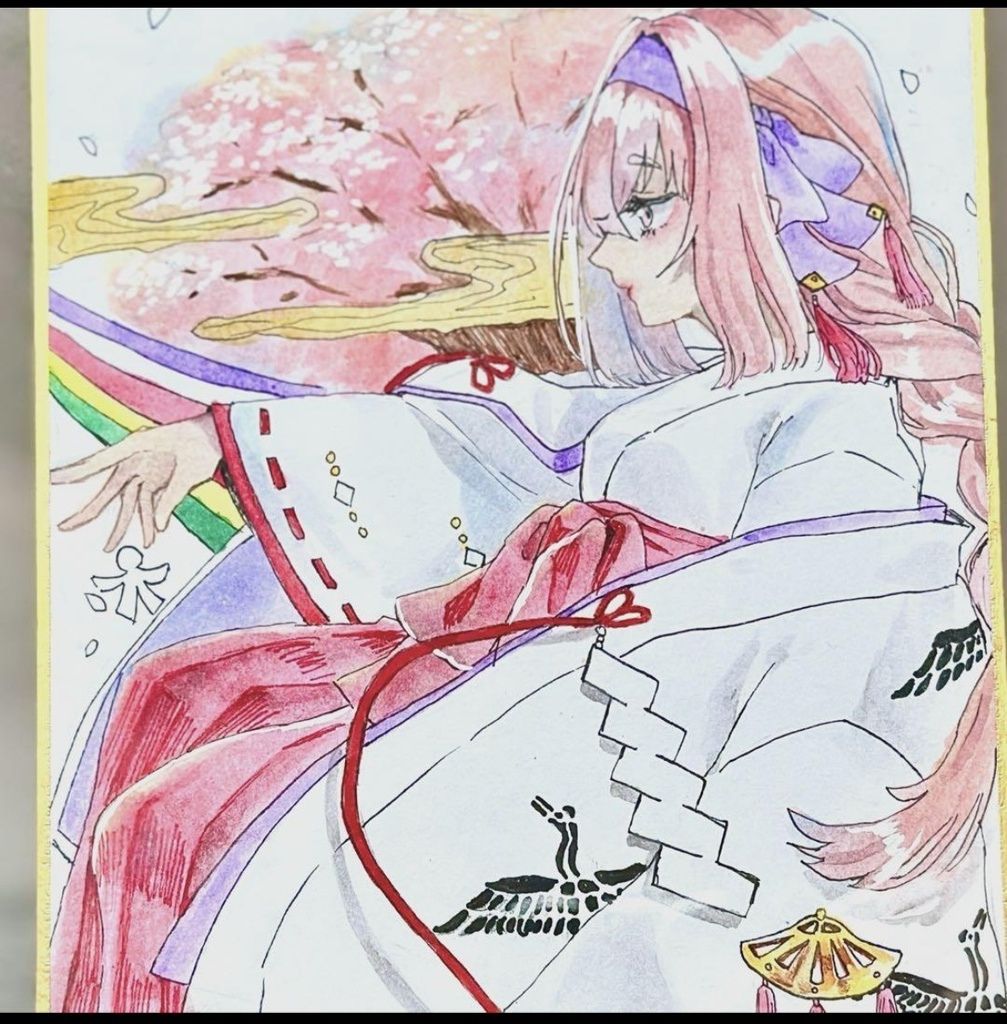 手描き色紙✿巫女