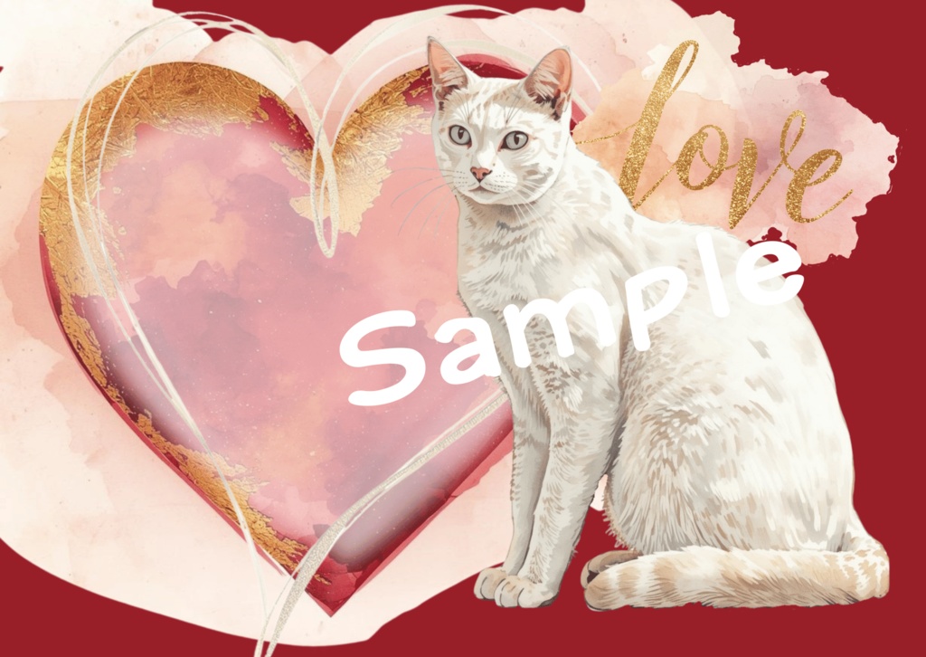 レッド♡バレンタイン♡ハートと猫のデジタルペーパー5点セット